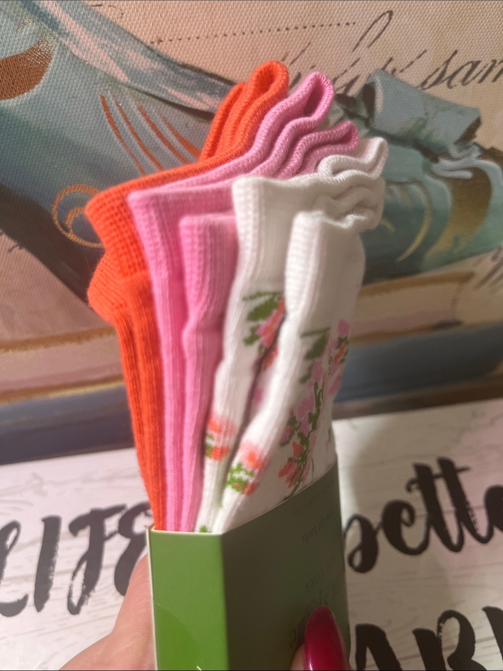 kate spade White Low Cut Socks with Pink Floral Print - Picture 2 of 2